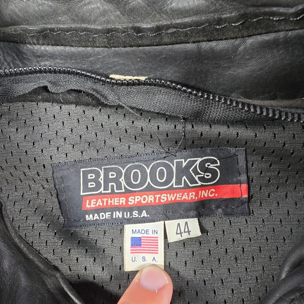 Vintage Brooks Motorcycle Jacket Mens 44 Brown Leather Full Zip Grunge USA Made - Picture 3 of 14